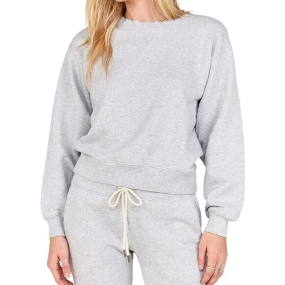 MATE THE LABEL Fleece Raw Neck Cropped Sweatshirt  Heather Grey XL - Picture 2 of 9